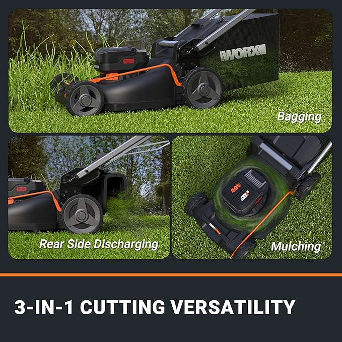 WORX Nitro 40V 21" Cordless Lawn Mower with Aerodeck & Intellicut, Electric Mower with Variable Speed, Self-propelled Lawn Mower WG760 – (2) PowerShare 5.0Ah Batteries & Charger Included