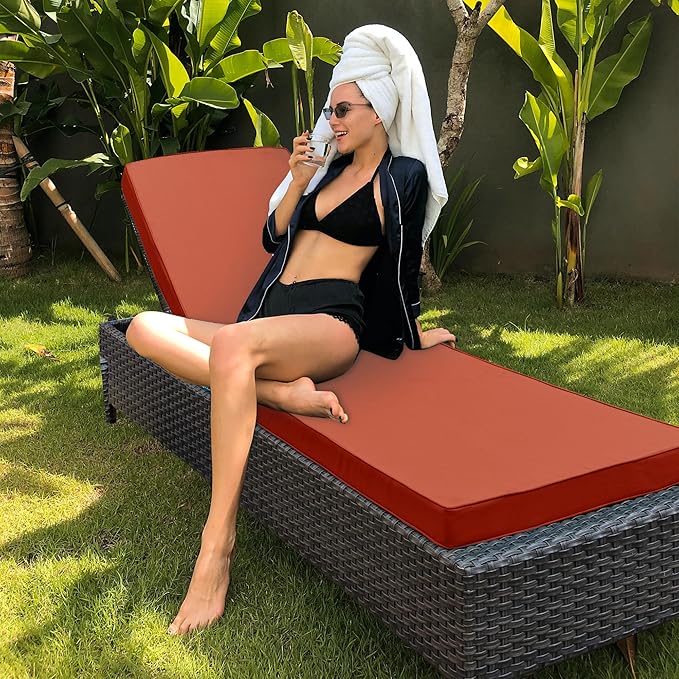 Outdoor Chaise Lounge Cushion Set of 2, Fadesafe Water-Repellent Lounge Deck Reclining Chair Cushions for Patio Furniture Lawn Pool Resort Hotel, 80x26x3 Inch, Rust