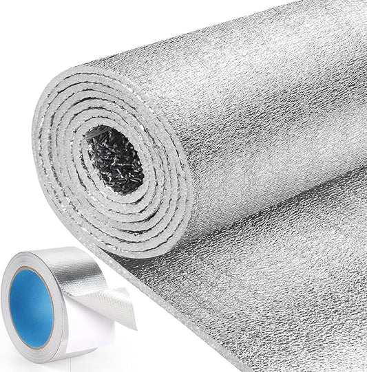 Window Insulation for Winter, Reflective Insulation Roll 59 in X 99 in, Double-Sided Aluminum Foam Core Radiant Barrier Kit with Tape for RV Windows Garage Door