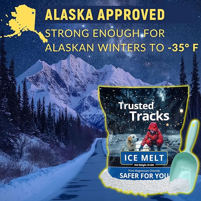 Ice Melt, Pet Safe Ice Melt, 10 LBS Premium Snow Melter with Scoop, Pure Magnesium Chloride, Safer for Pets, Concrete, Effective to -35 F, 10 lb