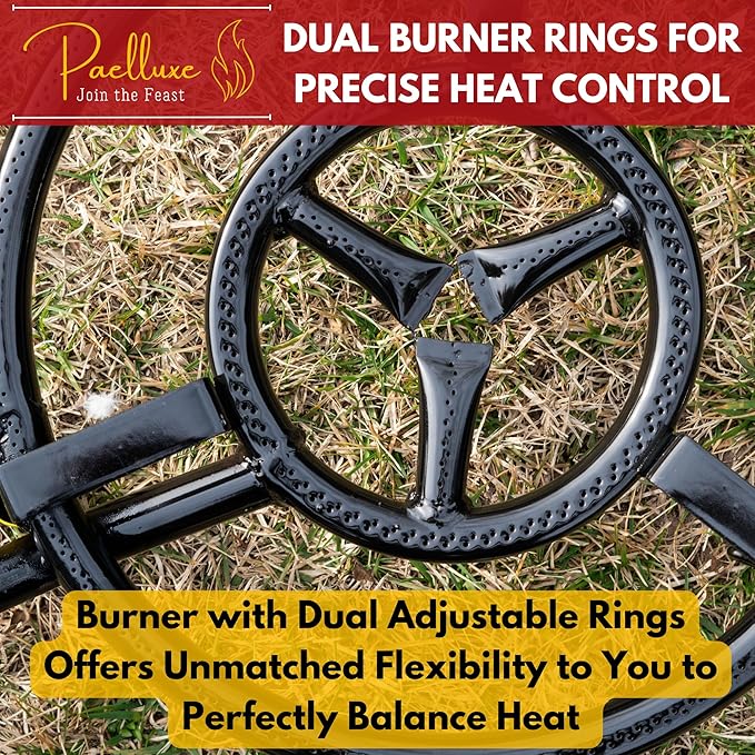 Paella Burner and Stand Set 16 Inch Dual Ring Propane Burner Outdoor Stove with Table Top Stand & Regulator, Portable Gas Cooker Wok Burner for Camping, Crawfish Boil Cooking Outdoor Paellera