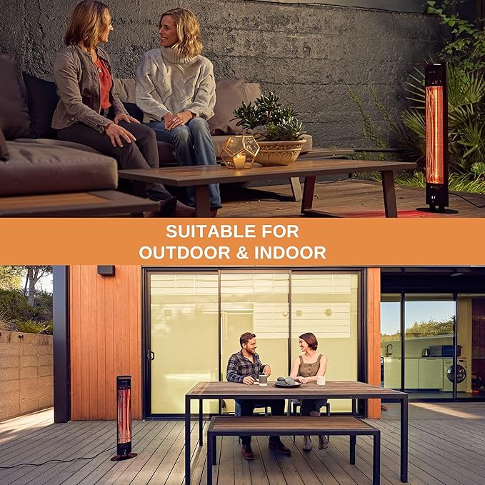 EAST OAK 1500W Infrared Electric Patio Heater, Indoor/Outdoor Tower Space Heater with Remote Control, 24H Timer, Waterproof IP65, Safety Tip-Over & Overheat Protection for Garage, Deck, Backyard