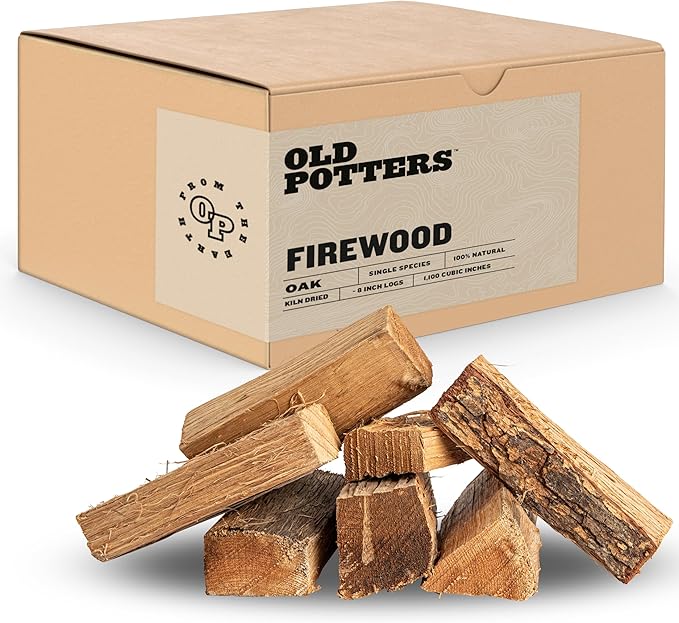Old Potters Kiln Dried Firewood - Oak, 1100 Cu. in, 16-18 Logs ~ 8" x 2.5" Logs. Cooking Wood for Grilling, Smoking, and Firepits, Oak.