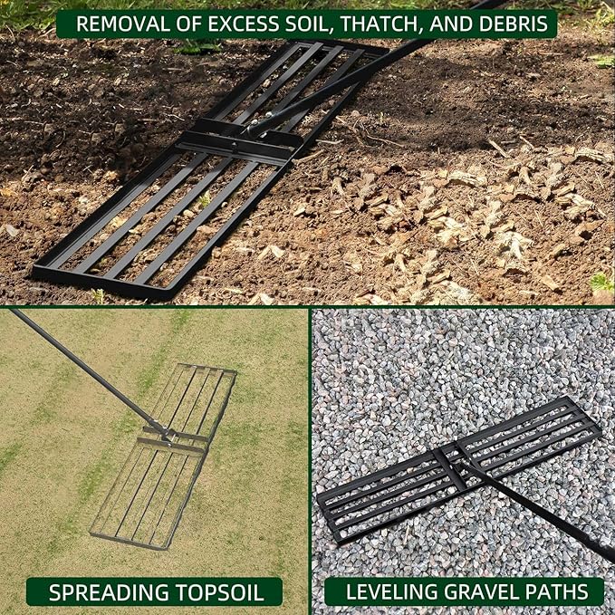 Lawn Leveling Rake - Heavy Duty Level Rakes - 45-Inch Wide 69 Inch Handle Lawn Leveler, Leveling Rake for Soil, Garden, Golf Couse, Farm, Backyard…