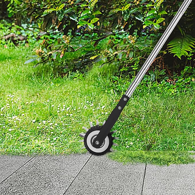 Wheel Rotary Edger, Manual Lawn Edger, Stainless Steel Handle,Adjustable Handlebar Length, 58.3-Inch, Rotary Edger Lawn Tool for Sidewalks, Garden, Driveways, Flower Bed, Trimming Grass, black