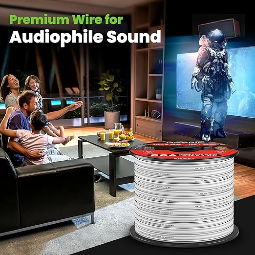 14AWG Speaker Wire, GearIT Pro Series 14 AWG Gauge Speaker Wire Cable (200 Feet / 60.9 Meters) Great Use for Home Theater Speakers and Car Speakers White
