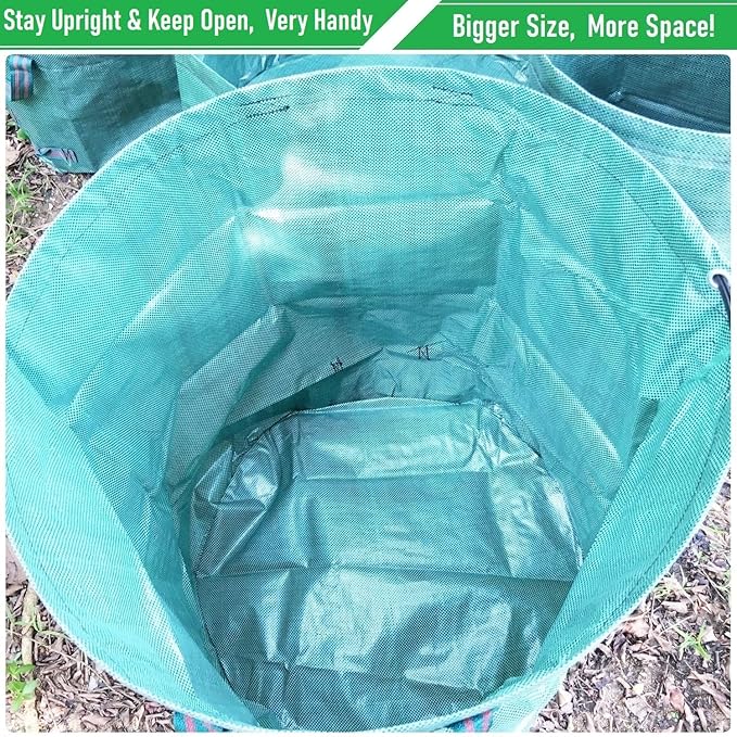 Professional 2-Pack 137 Gallon Lawn Garden Bags Large (D34, H34 inches) Yard Waste Bags W/Gardening Gloves, Big Leaf Bag,Yard Debris,Waste Container,Lawn Weeds,Grass Clippings Bag,Trash Bag 4 Handles