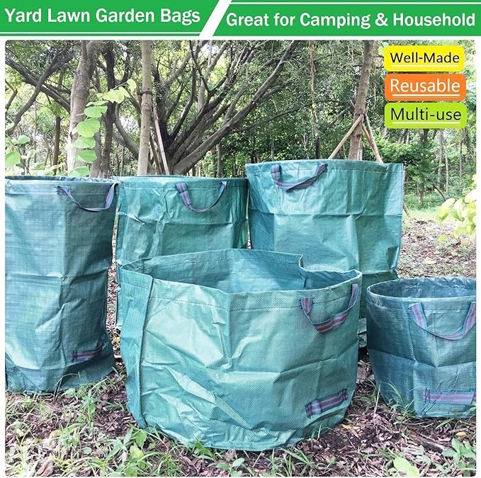 Professional 2-Pack 106 Gallon Large Lawn Garden Bags (D31, H31 inch) Yard Waste Bags W/Gardening Gloves, Big Leaf Bag,Yard Debris Bags,Garden Trash Container,Lawn Grass Clippings,Weeds Bag 4 Handles