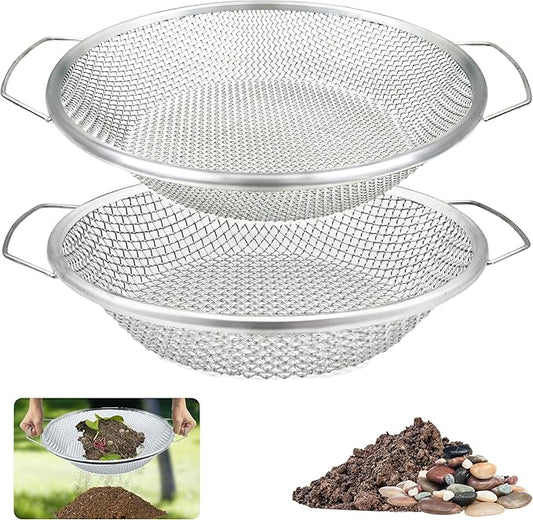 2PCS Soil Sifter for Gardening, Rock Sifter for 5gallon Bucket, Dirt Sifter Compost Sifter, Sifter for Gravel Sawdust Vermicompost, 3mm, 6mm Soil Sifter with Handle