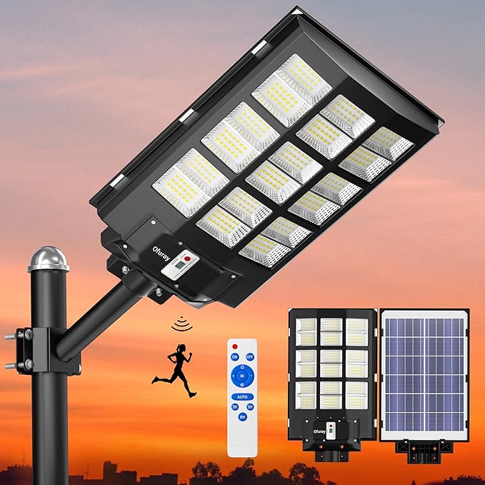 Ofuray Of-3600W Solar Street Lights Outdoor,218000LM Solar Security Flood Lights Parking Lot Lights Commercial Dusk to Dawn, 6500k Waterproof Led with Remote Control Motion for Street,Court,Barn