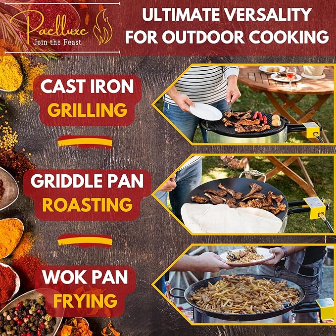 Paella Burner and Stand Set 16 Inch Dual Ring Propane Burner Outdoor Stove with Table Top Stand & Regulator, Portable Gas Cooker Wok Burner for Camping, Crawfish Boil Cooking Outdoor Paellera