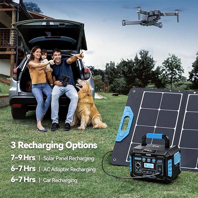 Ruko R299 Portable Power Station 330W, 288.6Wh 9-Port Portable Generator with Flashlight, Wireless Charging, 60W USB-C PD Output, Solar Generator for Outdoor Camping/RVs, Power Supply for Drone, CPAP