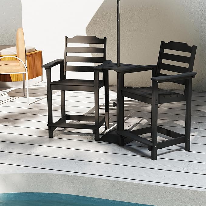 HDPE Tall Adirondack Chair Set of 4, Weather Resistant Balcony Chairs for Garden, Backyard, Poolside, Capacity 300 LBS(4 PCS, Black)