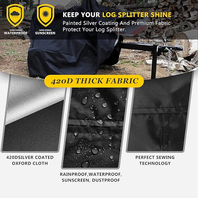 Upgraded Log Splitter Cover Waterproof Outdoor All Weather - Thicker and Tear Proof Wood Splitter Cover Against Dust Rain Uv - Compatible with 15-40-ton Log Splitters