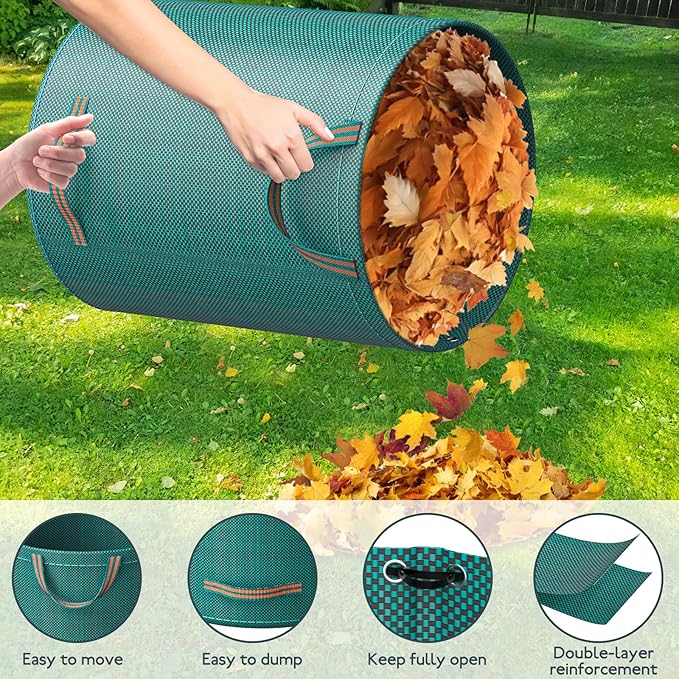 Mokani Reusable Yard Waste Bags, 79 Gallon Lawn and Leaf Bags 3 Packs, Heavy Duty Garden Bags With Reinforced Handles, Camping Yard Recycling Leaf Bag for Leaves