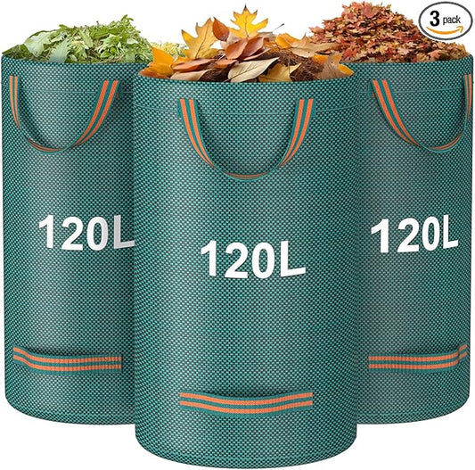 Mokani Reusable Yard Waste Bags, 32 Gallon Lawn and Leaf Bags 3 Packs, Heavy Duty Garden Bags with Reinforced Handles, Camping Yard Recycling Leaf Bag for Leaves