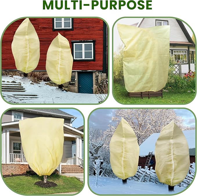 100”(W) x120”(H) Plant Covers Freeze Protection, 2.8oz/yd²Heavy-Duty Tree Covers, 1 Pack Extra Large Frost Cloths & Blankets with Zipper Drawstring for Fig Palm Citrus Lemon Trees and Shrubs