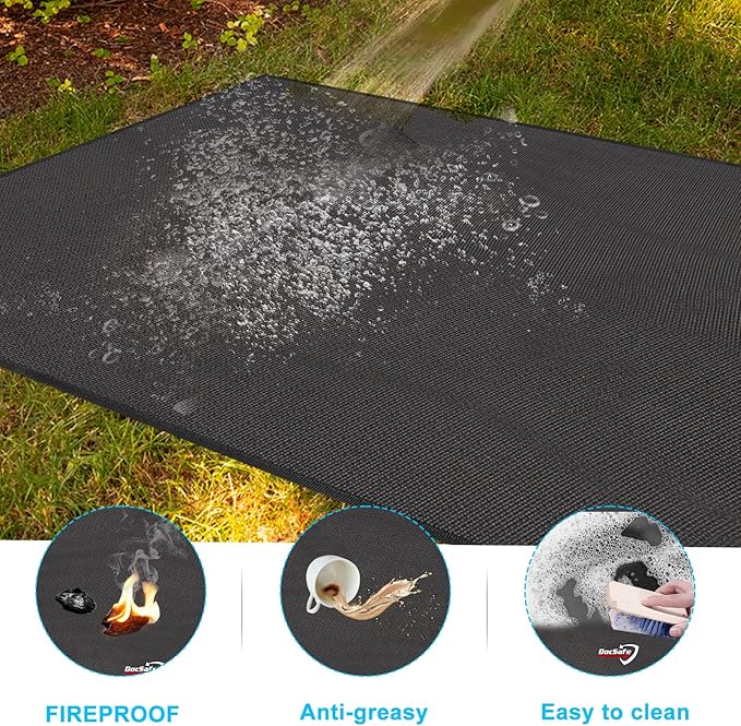 DocSafe 65 x 42 inches Under Grill Mat,Large 4 Layers Fire Pit Mat,Fireproof Mat Heat Insulated Protector for Deck,Patio,Grass,Smoker,BBQ,Reusable Oil-Proof and Waterproof Indoor Fireplace Pad,Black