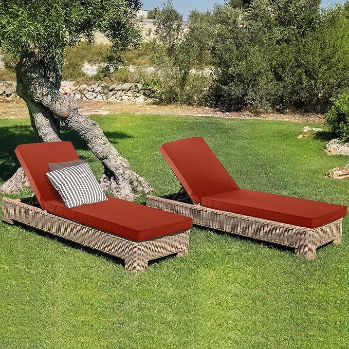 Outdoor Chaise Lounge Cushion Set of 2, Fadesafe Water-Repellent Lounge Deck Reclining Chair Cushions for Patio Furniture Lawn Pool Resort Hotel, 80x26x3 Inch, Rust