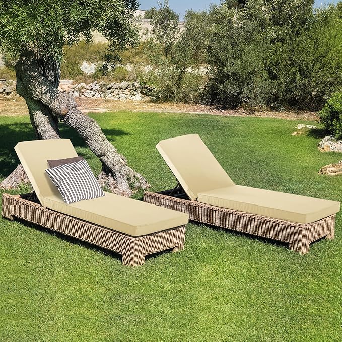 Chaise Lounge Cushion for Outdoor Furniture, Waterproof Fade and Tear Resistant Lounge Deck Chair Cushions for Patio Lawn Pool Resort Hotel, 72x21x3 Inch, Beige