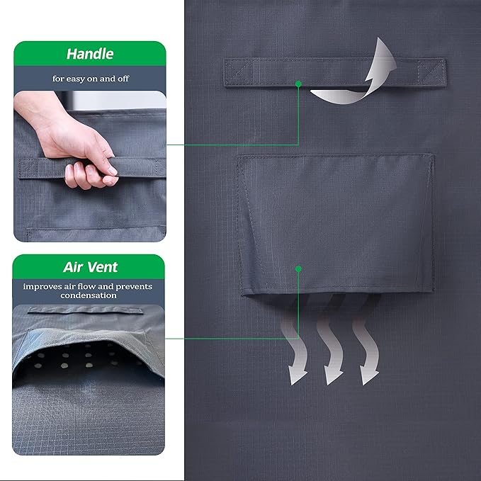F&J Outdoors Patio Furniture Covers, Heavy Duty Tear Resistant Waterproof UV Resistant Windproof Outdoor Furniture Cover, Grey, 96" Dia x 33" H