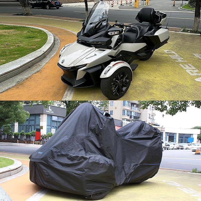 Fenrir Three Wheel Motorcycle Cover All Season Protection Waterproof Outdoor Storage Antenna Hole Quick Release Luggage Design Compatible with Can AM Spyder RT Limited/Sea-to-Sky Spyder F3 Limited