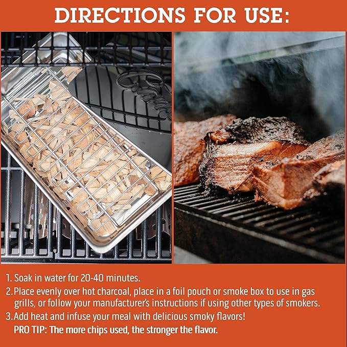 Camerons All Natural Hickory Wood Chips for Smoker -260 Cu. In. Bag, Approx 2 Pounds- Kiln Dried Coarse Cut BBQ Grill Wood Chips for Smoking Meats - Barbecue Smoker Accessories- Grilling Gifts for Men