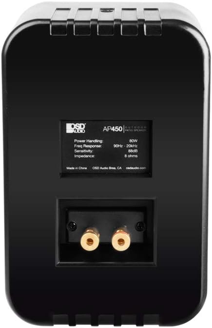 OSD Audio 4" Outdoor Patio Speaker Pair 80W, IP54 Weather Resistant, Aluminum Grilles Black AP450