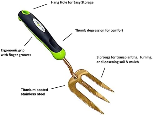 Garden Guru Titanium Hand Weeder Fork Tool – Rust Resistant – Ergonomic Handle – Great for Planting, Spreading Mulch, Weeding, Loosening & Transplanting Soil (2 Pack)