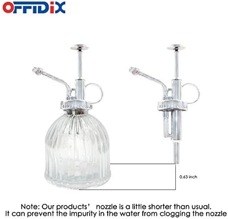 OFFIDIX Glass Spray Bottle for Plants, 6.3" Tall Vintage Style Spritzer with Bronze Plastic Silver Color Top Pump Glass Watering Can for Pet Clearing (Transparent)