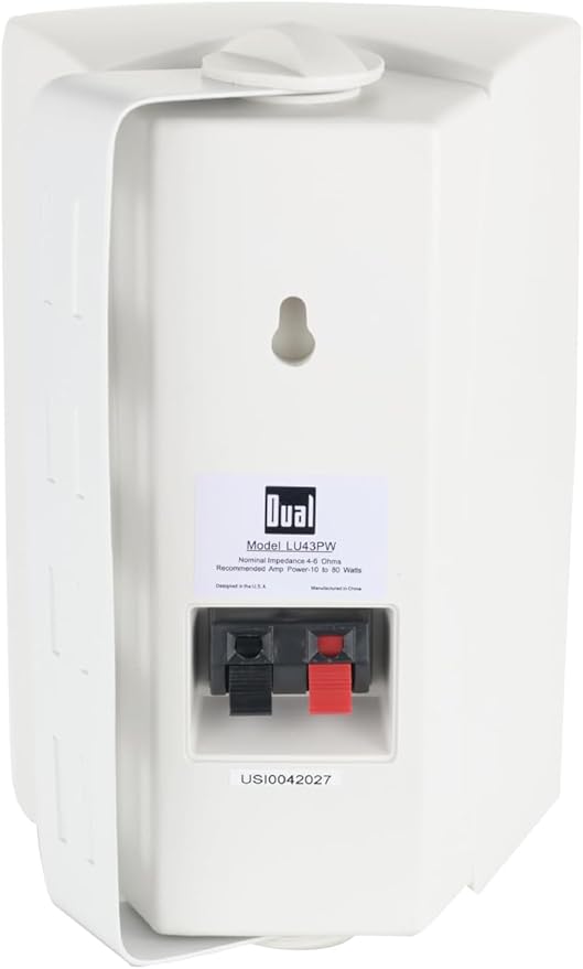 Dual Electronics LU43PW 4" 3-Way High Performance Outdoor Indoor Wired Speakers | Effortless Set Up | Home, Pool, Patio, Garage Use | Weather Resistant | Expansive Stereo Sound Coverage | White