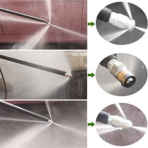 150FT Sewer Jetter Kit for Pressure Washer, 5800PSI Drain Cleaner Hose 1/4 Inch NPT, Corner, Rotating and Button Nose Sewer Jetting Nozzle Waterproof Tape Pearl Corsage Pin with 2Pcs Spanner