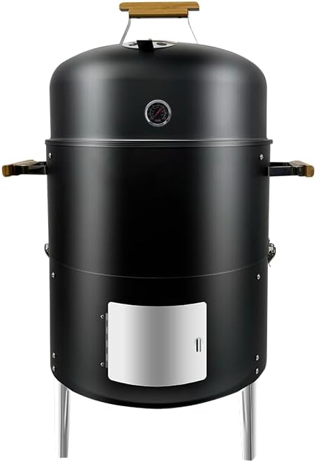 17-1/2" 3-IN-1 BBQ Smoker Grill Built in Thermometer, Air Vent and Access Doors, Multi-Layer Meat Smoker Grill with 3 Bamboo Handles, Idea for Parties, Backyard, BBQ