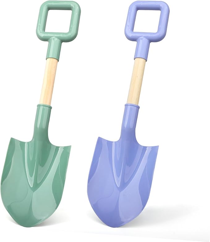 16" Wood Beach Sand Shovel Toys for Kids Adults, Heavy Duty Gardening Tools, Sturdy Spades for Sandbox Table, ABS Plastic Scoop for Sand Snow Shoveling Digging, Backyard Summer Winter Fun 2 Pack