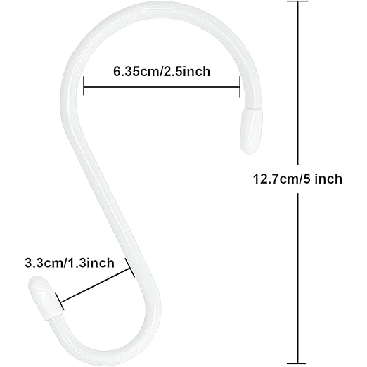24 Pack 5 Inch White S Hooks, Vinyl Coated with Rubber Stopper Non Slip Heavy Duty, Steel Metal White Rubber Coated Closet S Hooks for Hanging Jeans, Plants, Jewelry, Pot, Pan, Cups, Towels