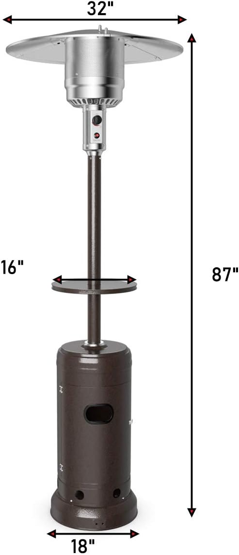 Tangkula 48,000 BTU Propane Patio Heater with Wheels, Outdoor Heaters for Patio with Shelf Tabletop, Stainless Steel Burner, Auto Shut Off & Tip-Over Protection, Portable Patio Heaters for Outdoor Use