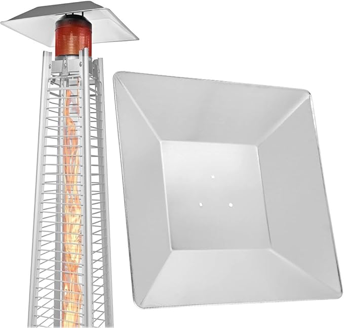 Propane Heat Reflector Shield, 4-Sided Pyramid Patio Heater Heat Shield, Square Aluminum Heat Reflector Shield Replacement Top Parts for Outdoor Heaters (3 Pre-Drilled Holes) (Reflector Shield)