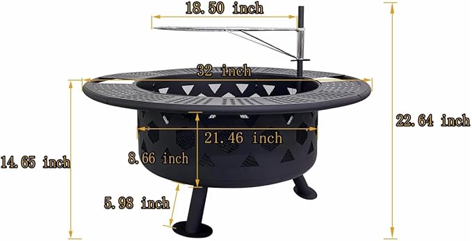 Bettermade 32 Inch 2 in 1 Large Camping Fire Pits for Outside with Cooking Grill and Fire Poker, Outdoor Fire Pit, Wood Burning Firepit for BBQ, Warm up, Patio, Bonfire, Camping, Picnic