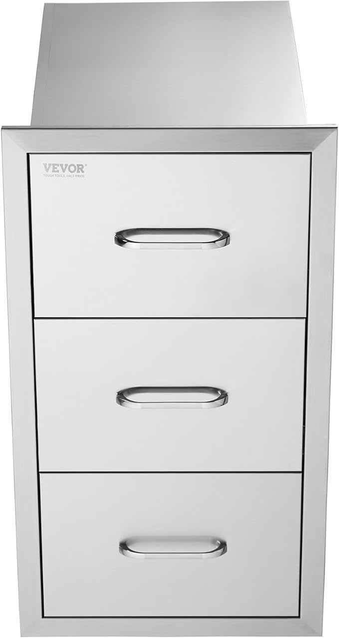 VEVOR Outdoor Kitchen Drawers 16" W x 28.5" H x 20.5" D, Flush Mount Triple Access BBQ Drawers with Stainless Steel Handle, BBQ Island Drawers for Outdoor Kitchens or BBQ Island Patio Grill Station