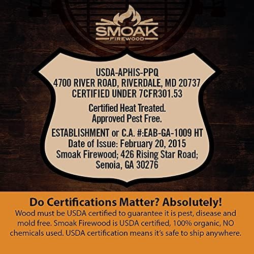 Smoak Firewood 16inch Length Premium Cooking Wood and Firewood Logs – Used for Grills, Smokers, Pizza ovens, stoves, firepits or fireplaces – USDA Certified Kiln Dried (Pecan – 60-70lbs 16inch Wood)