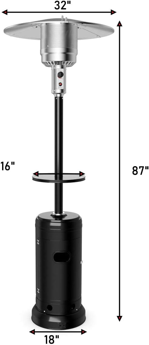 Tangkula 50,000 BTU Propane Patio Heater with Wheels, Outdoor Heaters for Patio with Shelf Tabletop, Stainless Steel Burner, Auto Shut Off & Tip-Over Protection, Portable Patio Heaters for Outdoor Use
