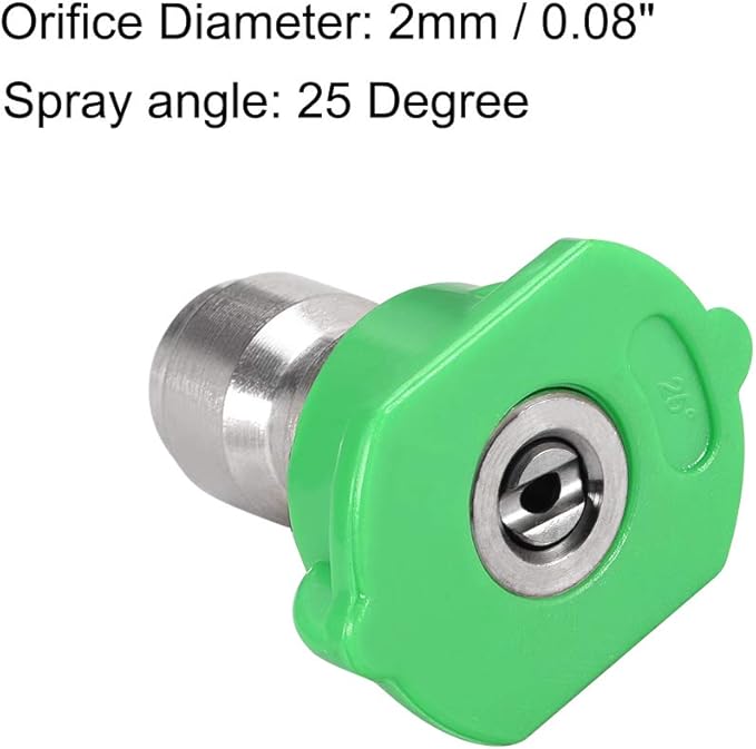 uxcell Pressure Washer Spray Nozzle Tips, 1/4" Stainless Steel, 2 Pcs (25 Degree, 2mm Orifice Diameter)