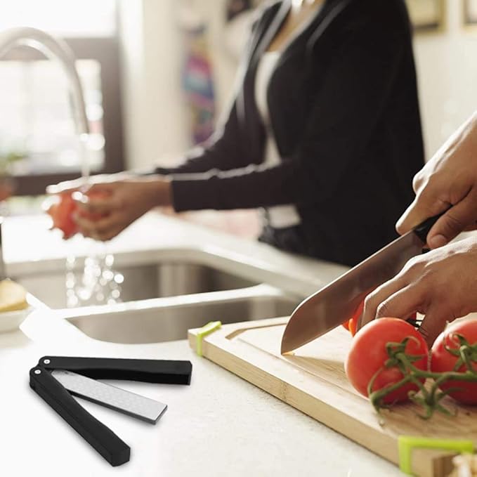 2 Pcs 400/600 Grit Portable Handheld Double Sided Sharpener Pocket Diamond Knife Sharpening Stone for Kitchen, Garden, Outdoor tools Fine/Coarse Grinding （Black/Orange）