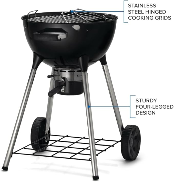 Napoleon NK18 Premium Charcoal Kettle Grill, Black, Porcelain-Enameled Lid and Bowl, Chrome-Plated Cooking Grid