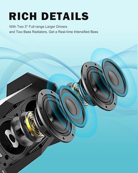 Inwa Outdoor Bluetooth Speakers, Linkable Wireless Speaker Up to 100 Speakers, IPX5 Waterproof, Beat-Driven Light Show, Seamlessly to Phone, TV Box, for Patio, Yard, Pool (MZ-320, 2 Pack)