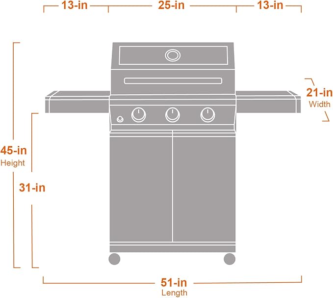 Monument Grills Larger 3-Burner Propane Gas Grills barbeque Stainless Steel Heavy-Duty Cabinet Style with Knob Controls, Outdoor Use, Mesa 300