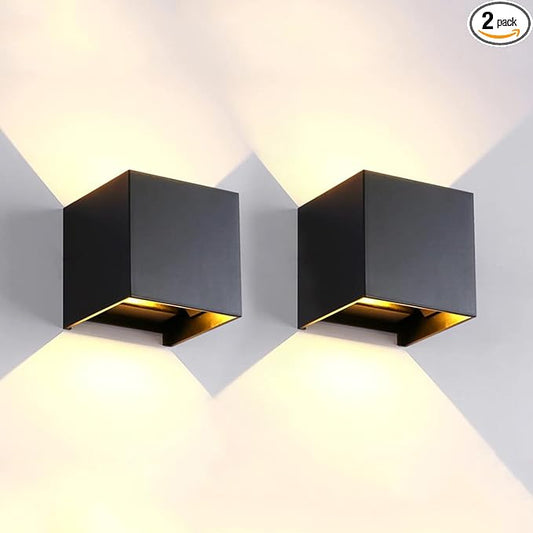 2 Pack Outdoor Sconces Wall Lights LED 20W Exterior/Interior Up and Down Lights IP65 Waterproof Modern Outdoor Lighting Fixtures Square Aluminum Wall Mount Light Black 3000K Warm Lights