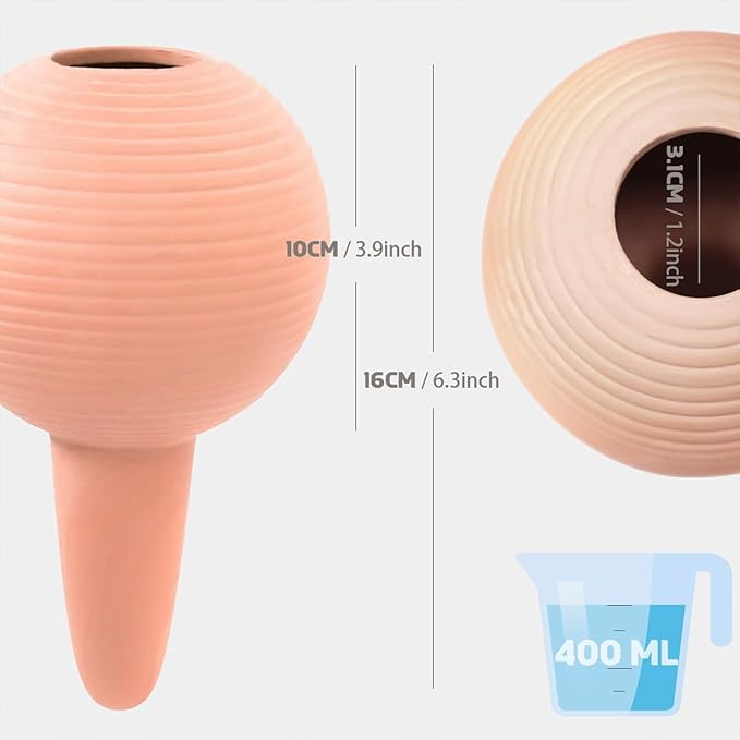 Plant Watering Globes Set of 4, 14oz Terracotta Self-Watering Globes for PottedPlants, Watering Planter Insert Bulbs with Cork Stoppers, Automatic Watering Spikes for Indoor&Outdoor Plants