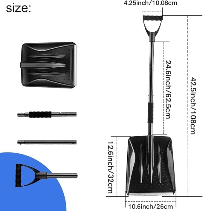 Snow Shovel 2025 Upgrade - Large Capacity Lightweight Aluminum Snow Removal Tool for Car Driveway Garden Camping Portable Parent Child Snow Play Shovel (Black)