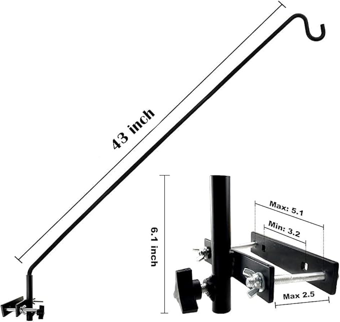 2 Packs Extended Fence Deck Heavy Duty Bird Feeder Hook, 360 Degree Rotary and Length Adjustable Plant Bracket for Bird Feeders Planters Suet Baskets Lanterns Wind Chimes and More